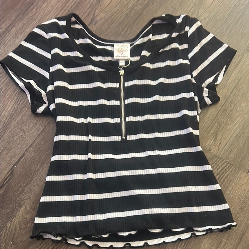Self Esteem Black and White Fitted Buttoned Tee